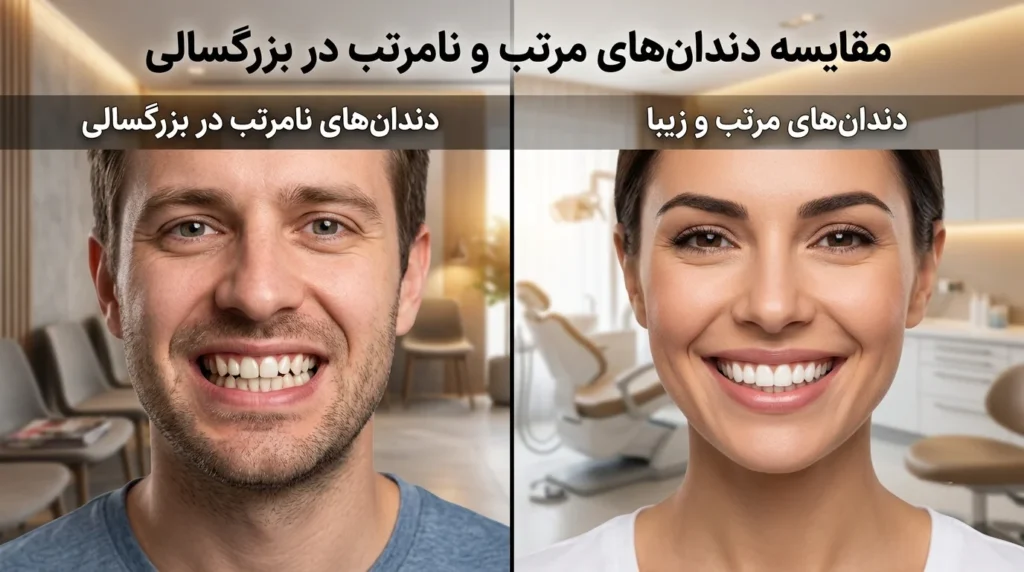 مقایسه دندانهای مرتب و نامرتب در بزرگسالی