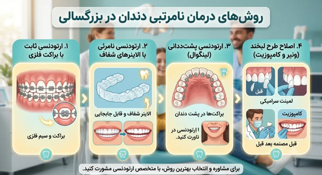 روشهای درمان نامرتبی دندان در بزرگسالی