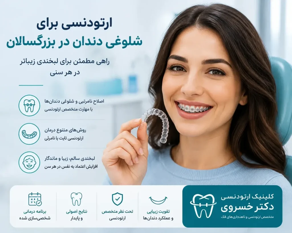 ارتودنسی دندان شلوغ برای درمان نامرتبی دندان در بزرگسالان
